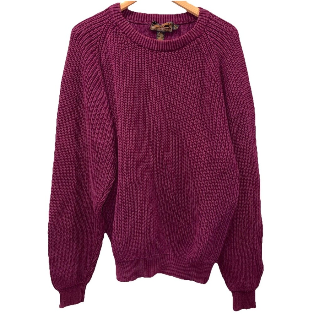 Vintage Eddie Bauer Mulberry 100% Cotton Chunky Raglan Crewneck Sweater XL Tall